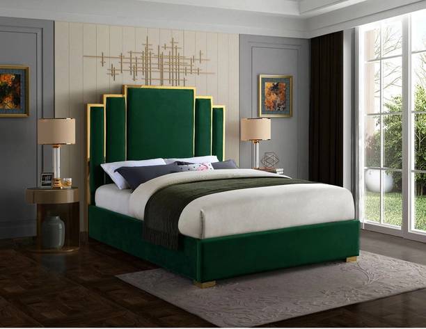 HighTable Modern Contemporary Velvet Upholstered Bed Solid Wood Double Box Bed