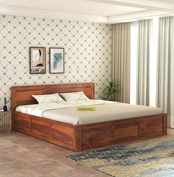 SAVITRIDECOR Sheesham Wood Bed For Bedroom/Wooden Cot/Palaung/Bed With Box Storage For Home Solid Wood King Box Bed
