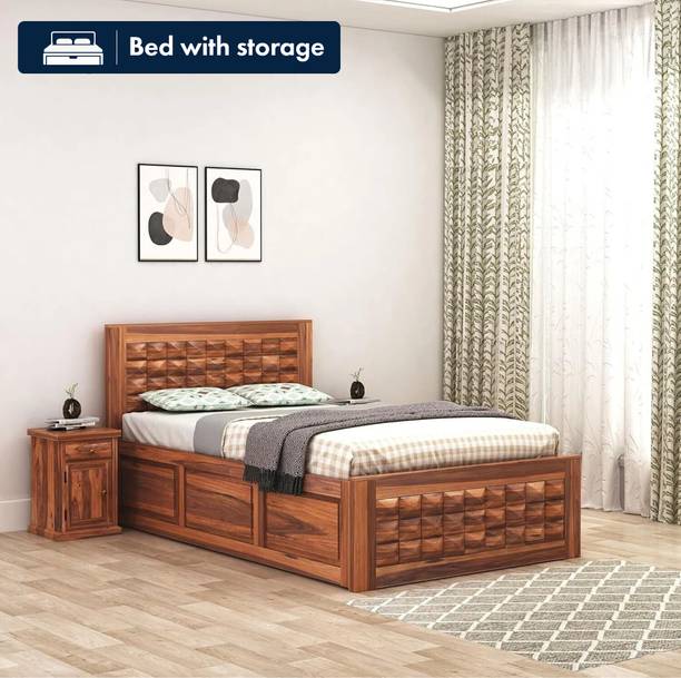 SONA ART & CRAFTS Diamond Sheesham Wood Single Bed with Storage Box Solid Wood Single Box Bed, 214 cm x 96 cm (7.02 ft x 3.15 ft)