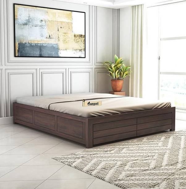 Ganpati Arts Italian Queen Size Bed With Box Storage/Without Headboard Bed For Home Solid Wood Queen Box Bed