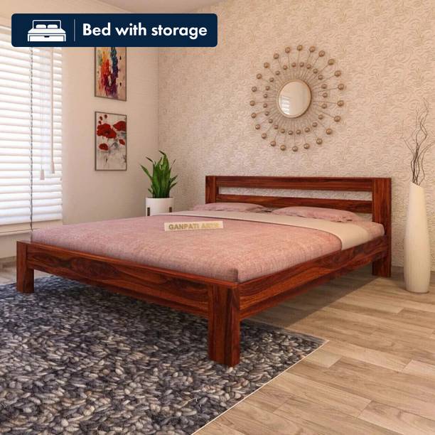 Ganpati Arts Sheesham Wood Queen Bed/Wooden Cot/Wooden Without Storage Bed For Bedroom/Hotel Solid Wood Queen Bed, 157.48 cm x 203.2 cm (5.17 ft x 6.67 ft)