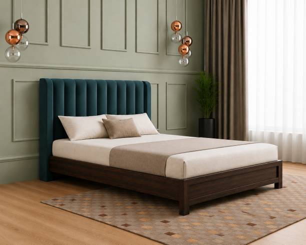 CRIGE Pure Sheesham King Size Bed With Upholstered Headboard Solid Wood King Bed, 203.2 cm x 193.04 cm (6.67 ft x 6.33 ft)