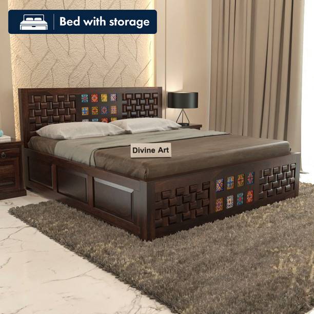 Divine Arts Solid Sheesham Wood King Size For Bedroom/ Hotel | Solid Wood King Box Bed Solid Wood King Box Bed, 205.74 cm x 190.5 cm (6.75 ft x 6.25 ft)