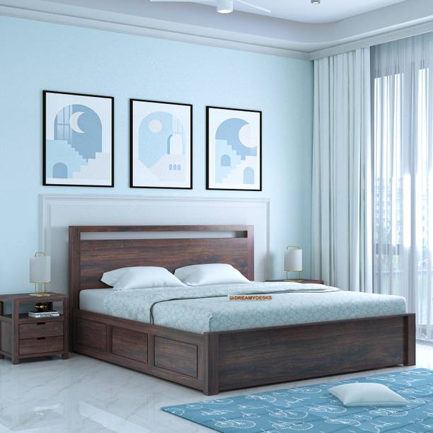 Dreamydesks Elara Solid Wood Queen Box Storage Bed for Bedroom | Wooden Bed| 1 Year Warranty Solid Wood Queen Box Bed