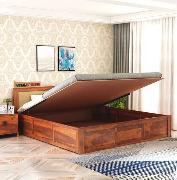GOYALINTERIOR Sheesham Wood King Bed/Wooden Bed/Palaung With Hydraulic Storage For Home Solid Wood King Hydraulic Bed