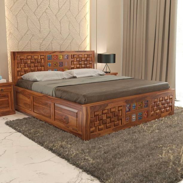 Bhagwati Arts Solid Sheesham Wood King Size For Bedroom/ Hotel | Solid Wood King Box Bed Solid Wood King Box Bed, 205.74 cm x 190.5 cm (6.75 ft x 6.25 ft)
