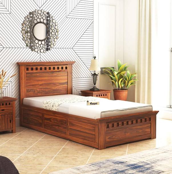 Ganpati Arts Sheesham Wood Armania Wooden Single Cot For Home/Single Bed With Box Storage Solid Wood Single Box Bed