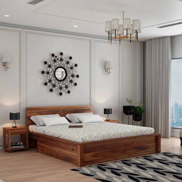 WOODENJOY Sheesham Wood Bed/Wooden Cot/Wooden Palaung With Storage For Bedroom/Home Solid Wood Double Drawer Bed