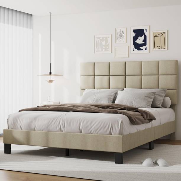 Mooncraft Premium Upholstered Bed | Queen Size Bed with Headboard | Cot for Bedroom Solid Wood Queen Bed, 205.74 cm x 157.48 cm (6.75 ft x 5.17 ft)