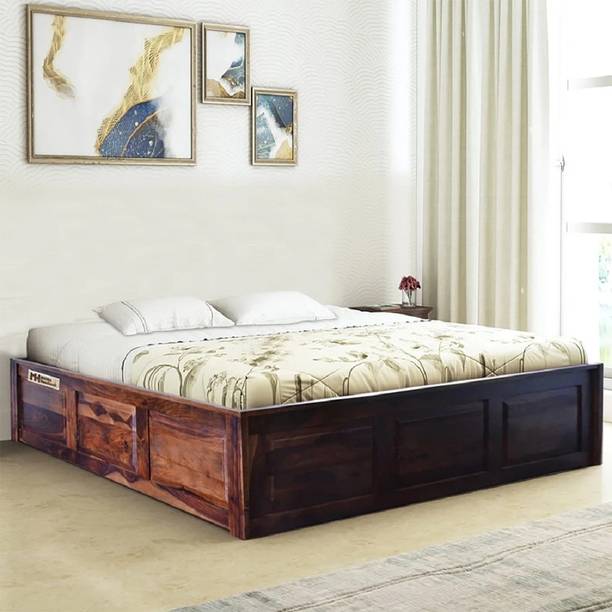 Meera Handicraft Sheesham Solid Wood King Size Bed with Storage for Bedroom Living Room Home Wooden Furniture for Hotel Guest House (Finish :- Natural Brown) Solid Wood King Box Bed