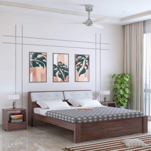 Dreamydesks Sheesham Wood Queen Size Bed with Headboard Storage Solid Wood Queen Box Bed