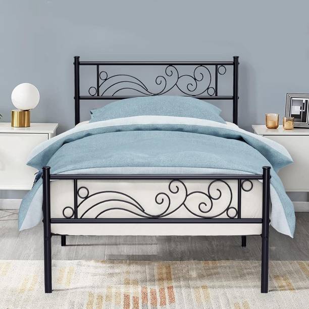 KTG Handicraft Twin Bed Frame with Headboard and Footboard, Black Bed Frame. Metal King Bed, 205 cm x 190 cm (6.73 ft x 6.23 ft)
