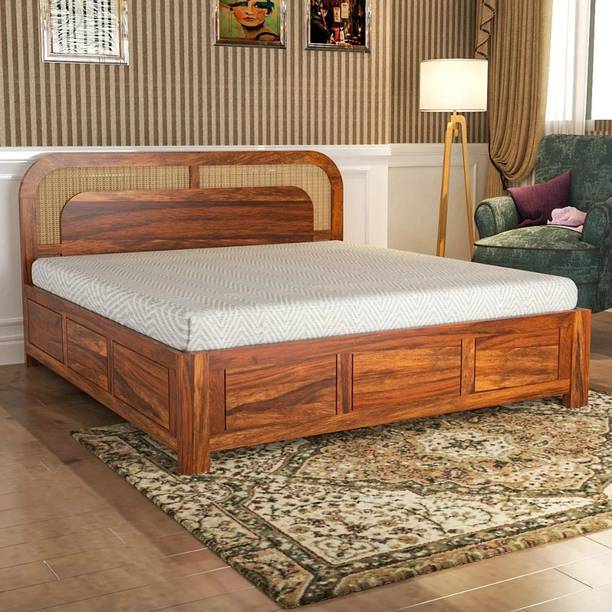 Shagun Arts Rattan Cane Webbed Solid Sheesham Wood Queen Size Bed For Bedroom/ Kids Room || Solid Wood Queen Box Bed