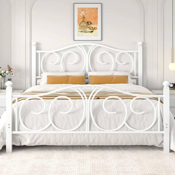 KTG Handicraft Metal Platform Double Size Bed Frame with Headboard and Footboard, Heavy Duty Metal King Bed, 205 cm x 190 cm (6.73 ft x 6.23 ft)