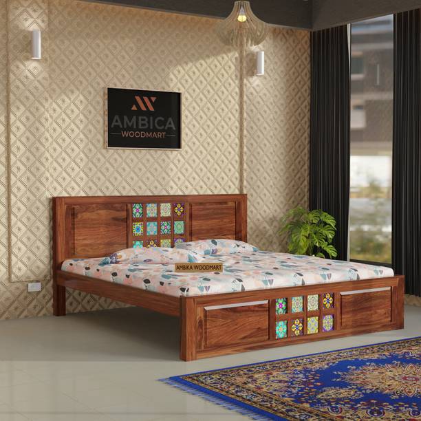 AMBICA WOODMART king bed, sheesham wood king bed, solid wood bed, bed for bed room, wooden bed Solid Wood King Bed