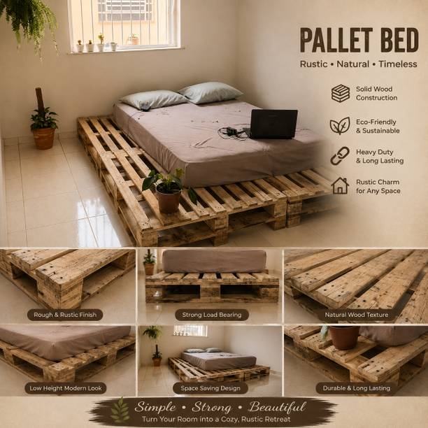 Knowk knock Beautiful Nordic 4×6 ft Pine Wood Pallet Bed Rustic Modern Wooden Furniture Solid Wood Double Bed, 183 cm x 122 cm (6.0 ft x 4.0 ft)