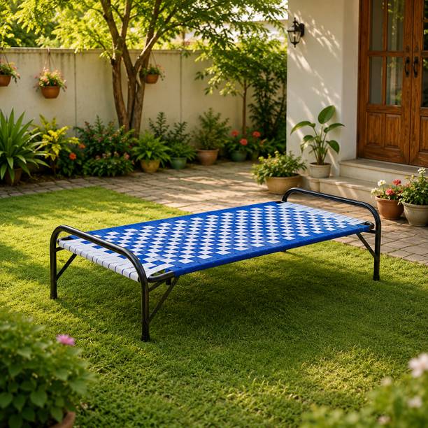 Malik Enterprises Folding Cot Bed 6 Feet by 3 Feet | Portable Single Sleeping Cot Metal Frame Blue Metal Single Bed, 90 cm x 60 cm (2.95 ft x 1.97 ft)
