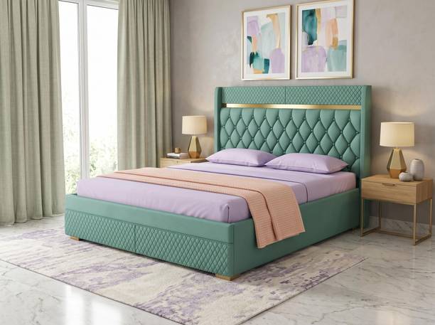 Resonix Queen Size Bed With Box Storage And Upholstered Tufted Headboard Solid Wood Queen Box Bed, 208 cm x 168 cm (6.82 ft x 5.51 ft)