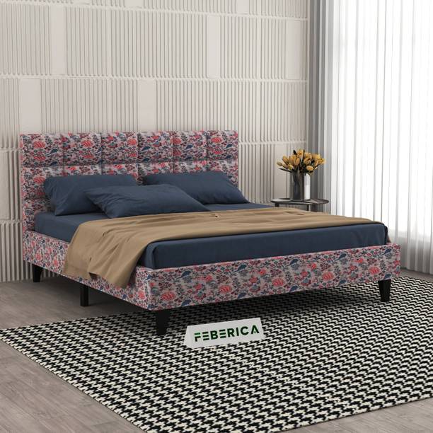 FEBERICA Fabric King Size Bed with Upholstered Headboard for Bedroom/ Hotel/ Kids Room | Engineered Wood King Bed