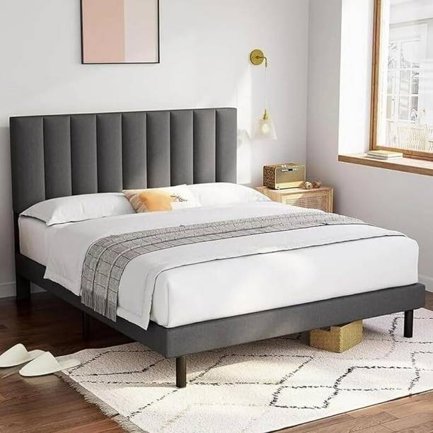 Manorekha Fabric Upholstered Queen Size Bed with Headboard for Bedroom/Kids Room/Hotel Engineered Wood Queen Bed
