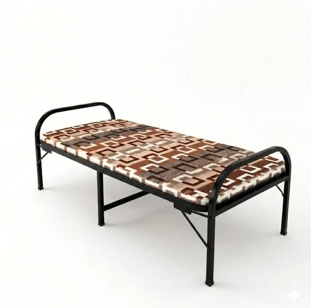 FURNIMAX Folding Bed Single with Mattress | No Assembly Required | Metal Single Bed, 177.8 cm x 88.9 cm (5.83 ft x 2.92 ft)