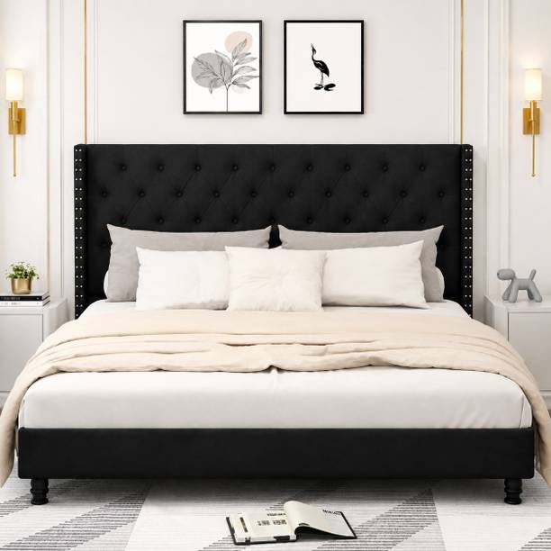 Flipkart Perfect Homes Button Tufted & Diamond Line Headboard For Bedroom Engineered Wood King Bed, 190 cm x 210 cm (6.23 ft x 6.89 ft)