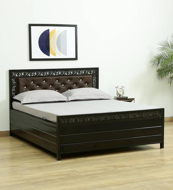 Zkazaa Furniture Metal Bed King Size With Storage Metal King Box, Hydraulic Bed