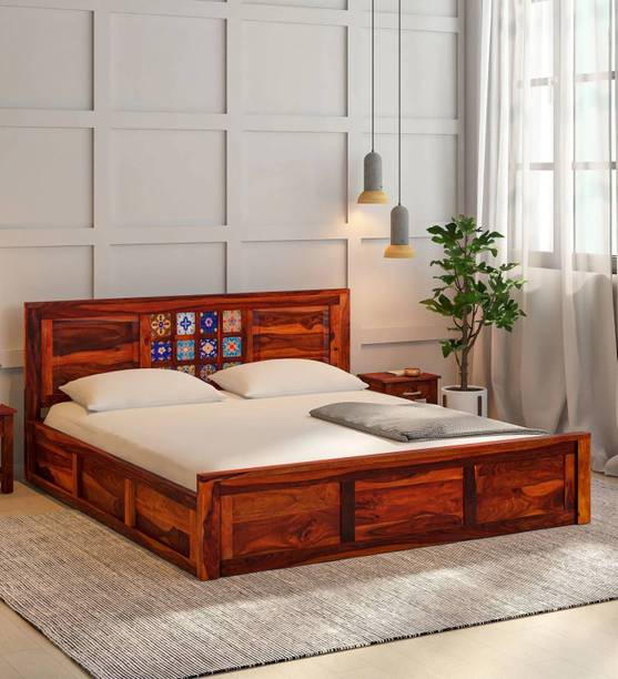 CLANECRAFT Solid Sheesham Wood Queen Size Bed With Storage For Bedroom/ Kids Room | Solid Wood Queen Box Bed