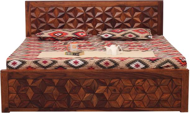 rf royal finish Floresque KingSize(72"x78") Without Storage,12-Month Warranty,Natural Colour Solid Wood King Bed