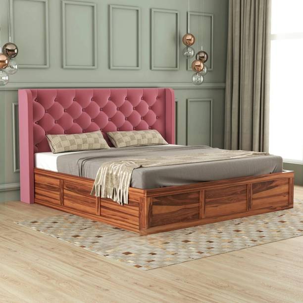 Flipkart Perfect Homes Solid Sheesham Wood King Size Bed with Fabric Headboard, Storage for Bedroom | Solid Wood King Box Bed
