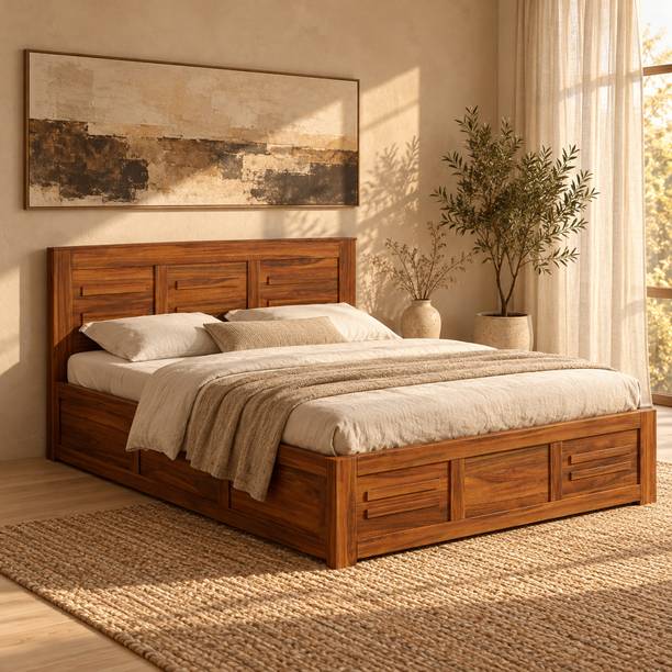 Ganpati Arts Swiss Sheesham Wood Bed/Cot With Box Storage | Solid Wood Queen Box Bed, 205 cm x 160 cm (6.73 ft x 5.25 ft)