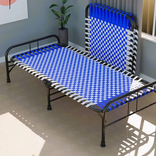 ZEPOMART Foldable Bed Portable Single Folding Bed Niwar Charpai Khatiya Bed for Sleeping Metal Single Bed, 185.5 cm x 88 cm (6.09 ft x 2.89 ft)
