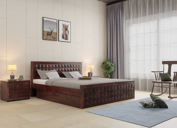 WOODENJOY Sheesham Wood King Bed With Drawers Storage/Wooden Bed With Storage For Home Solid Wood King Drawer Bed