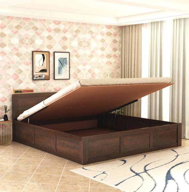 GOYALINTERIOR Sheesham Wood King Bed/Wooden Bed/Palaung With Hydraulic Storage For Home Solid Wood King Hydraulic Bed