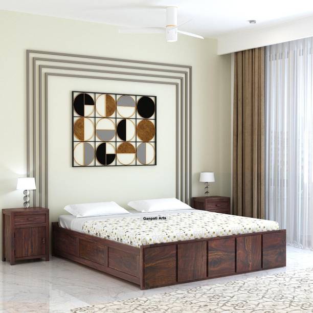Ganpati Arts Sheesham Wood Scott Queen Bed/Wooden Cot/Palaung For Bedroom/Home/Hotel Solid Wood Queen Box Bed