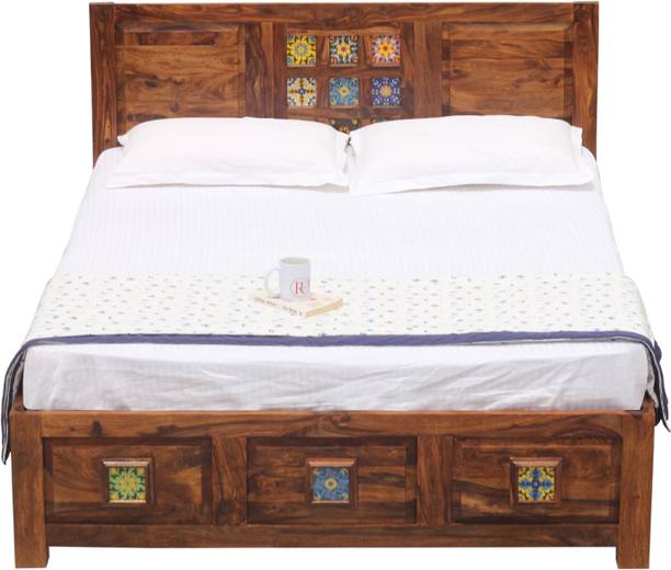 Rajasthali Wood Decor Sheesham Wood Queen Size Bed With Storage, Bed for Bedroom and Living Areas Solid Wood Queen Bed
