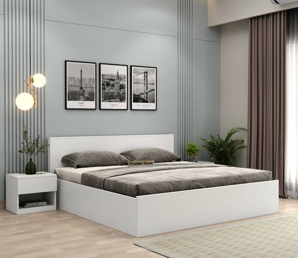 Wooden Street Clemency Queen Size Bed with Box Storage and One Barriss Bedside Table Engineered Wood Queen Box Bed, 208.3 cm x 157.5 cm (6.83 ft x 5.17 ft)