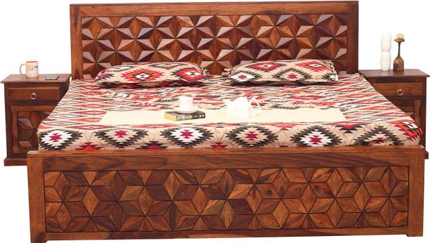 Sheesham Craft Floresque King Size(72"x78") Without Storage,12-Month Warranty,Single Bedside Solid Wood King Bed