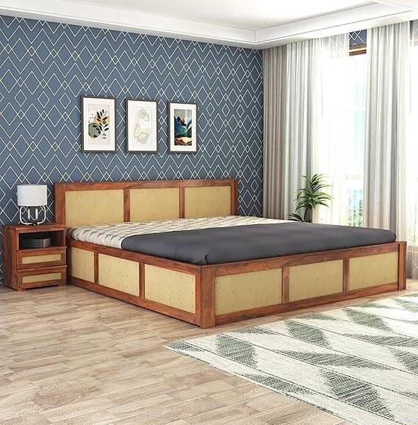 SAVITRIDECOR Sheesham Wood Bed For Bedroom/Wooden Cot/Palaung/Bed With Box Storage For Home Solid Wood King Box Bed