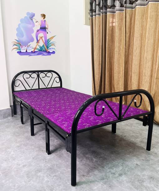 Sahni Furniture Folding Bed with mattress attached for sleeping Metal Single Bed