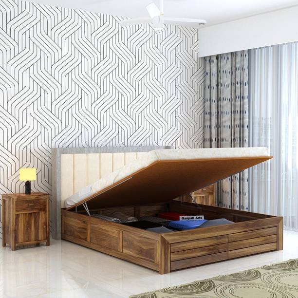Ganpati Arts Sheesham Wood Hynes Bed/Cot/Wooden Palaung With Storage For Bedroom/Home/Hotel Solid Wood King Hydraulic Bed