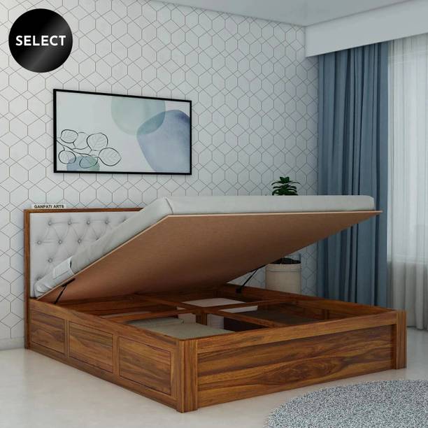 Ganpati Arts Sheesham Wood Decan King Size Bed with Hydraulic Storage For Bedroom/Home Solid Wood King Hydraulic Bed