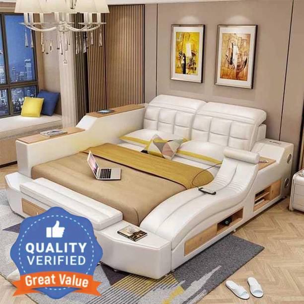 royal wood MULTI FUNCTIONAL SMART BED WITH BODY MASSAGER MUSIC SYSTEM Etc. SIZE 6X6 Solid Wood Double Box Bed