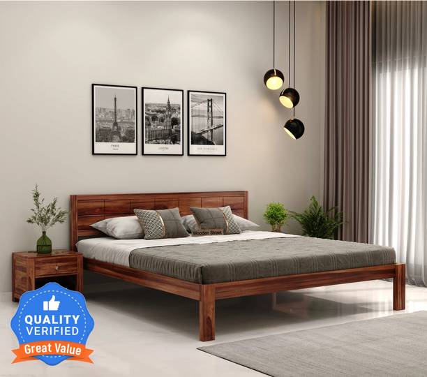Wooden Street Floria Bed | Premium Sheesham Wood Bed Without Storage (81L x 63W x 34H Inches) Solid Wood Queen Bed