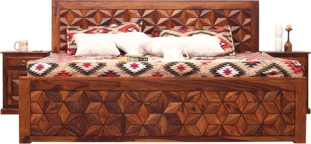 ROYAL FINISH Floresque King Size(72"x78") Without Storage,12-Month Warranty,Double Bedside Solid Wood King Bed