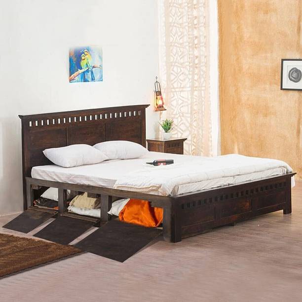 SAVITRIDECOR Sheesham Wood Bed For Bedroom/Wooden Cot/Palaung/Bed With Storage For Home Solid Wood Queen Drawer Bed