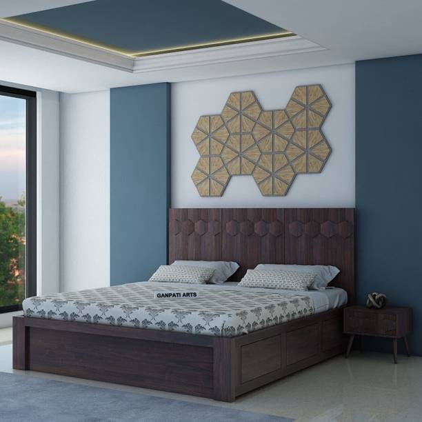 Ganpati Arts Sheesham Wood King Size Bed for Bedroom/Home/Hotel/Living Room (With Storage) Solid Wood King Bed, 206 cm x 190 cm (6.76 ft x 6.23 ft)