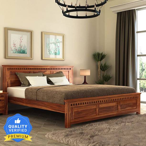 WoodArt Solid Sheesham Wood King Size Bed Without Storage Bed for Bedroom Solid Wood King Bed, 208.28 cm x 195.58 cm (6.83 ft x 6.42 ft)