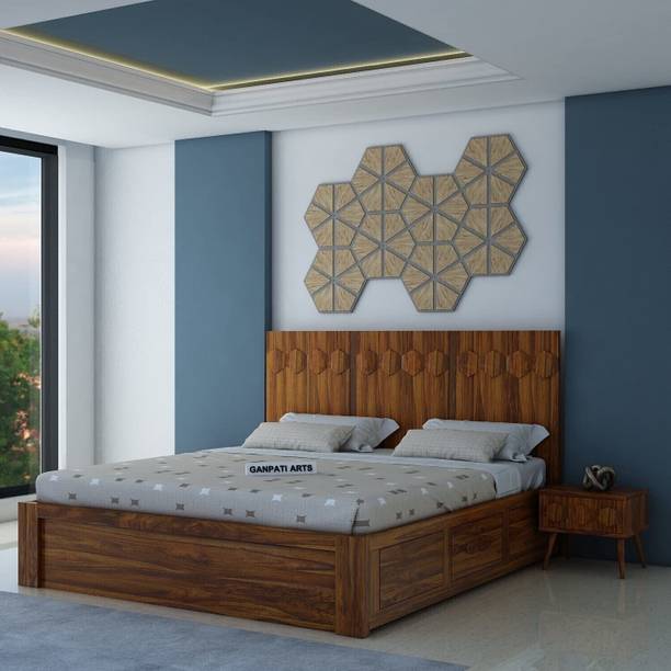 Ganpati Arts Sheesham Wood King Size Bed for Bedroom/Home/Hotel/Living Room (With Storage) Solid Wood King Box Bed