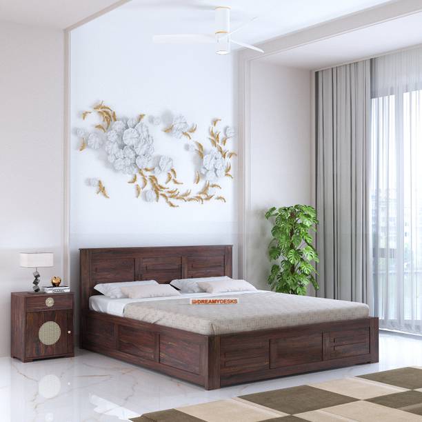 Dreamydesks Sleeza Solid Wood King Box Storage Bed for Bedroom/Wooden Bed/Cot/1Year Warranty Solid Wood King Box Bed